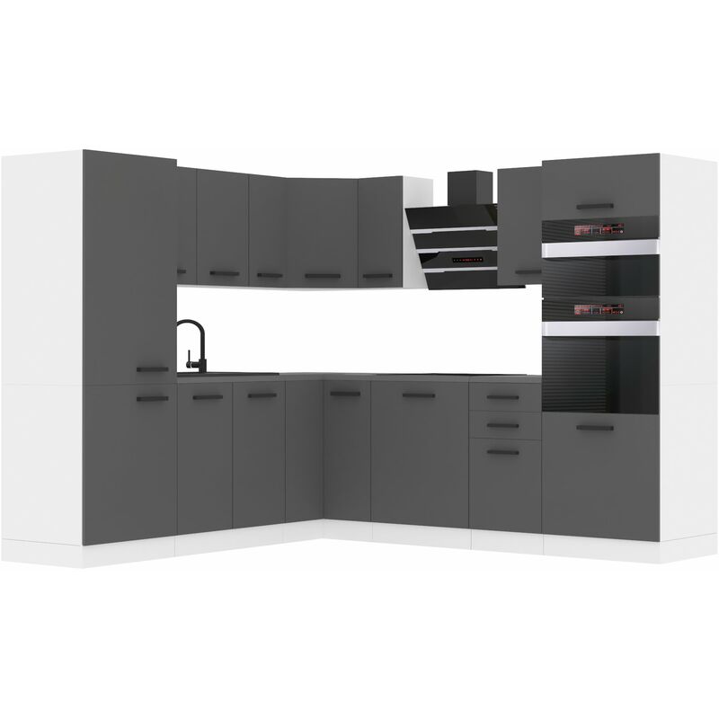 Belini - Cuisine Equipee Complete Stacy Muebles de Cuisine Complets. L-Forme Cuisine. Cuisine Complete avec Plan de Travail, Argent Mat