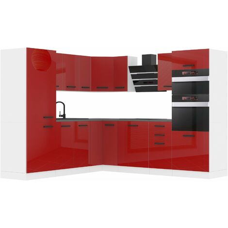 Belini Cuisine Equipee Complete Stacy Muebles de Cuisine Complets. L-Forme Cuisine. Cuisine Complete avec Plan de Travail, Rouge très Brillant