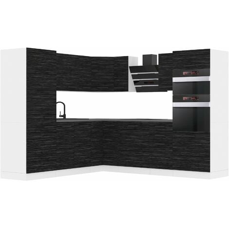 Belini Cuisine Equipee Complete Stacy Muebles de Cuisine Complets. L-Forme Cuisine. Cuisine Complete sans Plan de Travail, ébène Royal