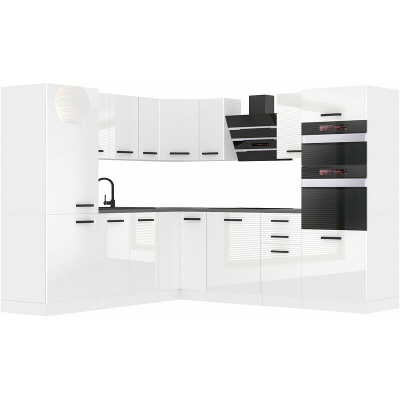 Cuisine Equipee Complete Stacy Muebles de Cuisine Complets. L-Forme Cuisine. Cuisine Complete sans Plan de Travail, Blanc très Brillant - Belini