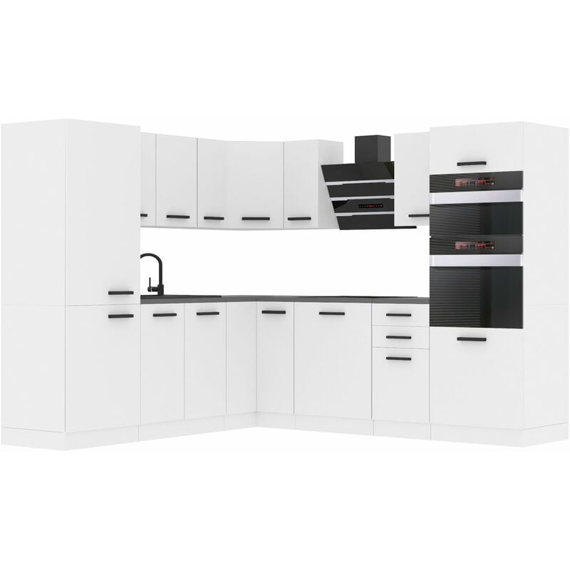 Cuisine Equipee Complete Stacy Muebles de Cuisine Complets. L-Forme Cuisine. Cuisine Complete sans Plan de Travail, Blanc Mat - Belini