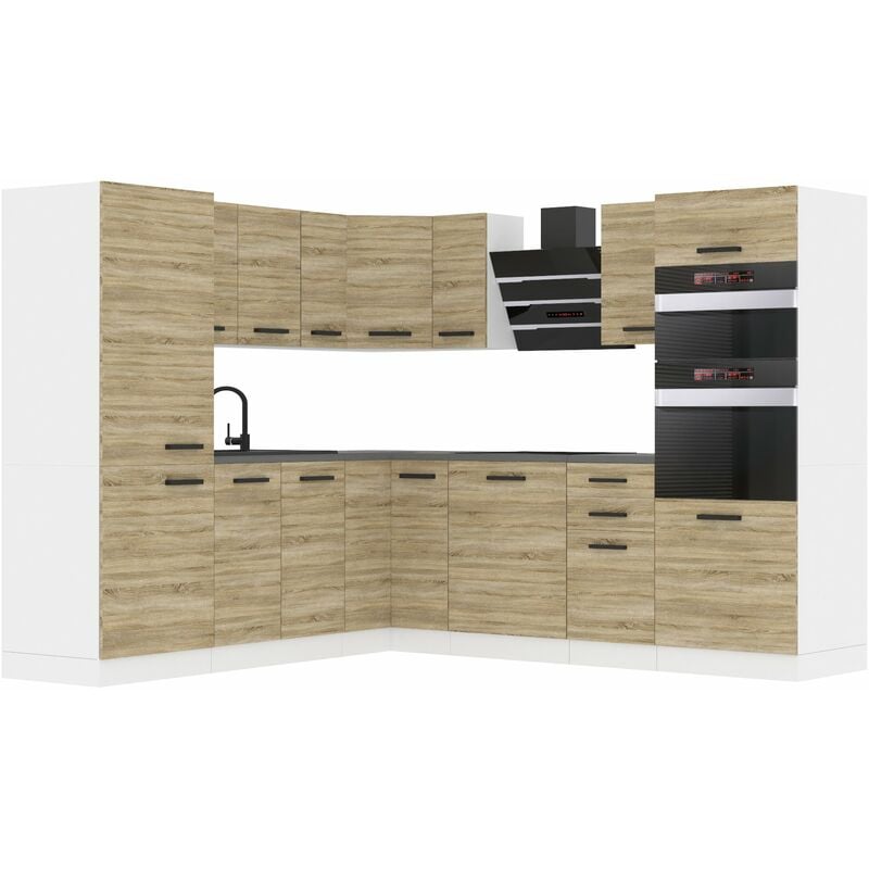 Cuisine Equipee Complete Stacy Muebles de Cuisine Complets. L-Forme Cuisine. Cuisine Complete sans Plan de Travail, chêne Sonoma - Belini
