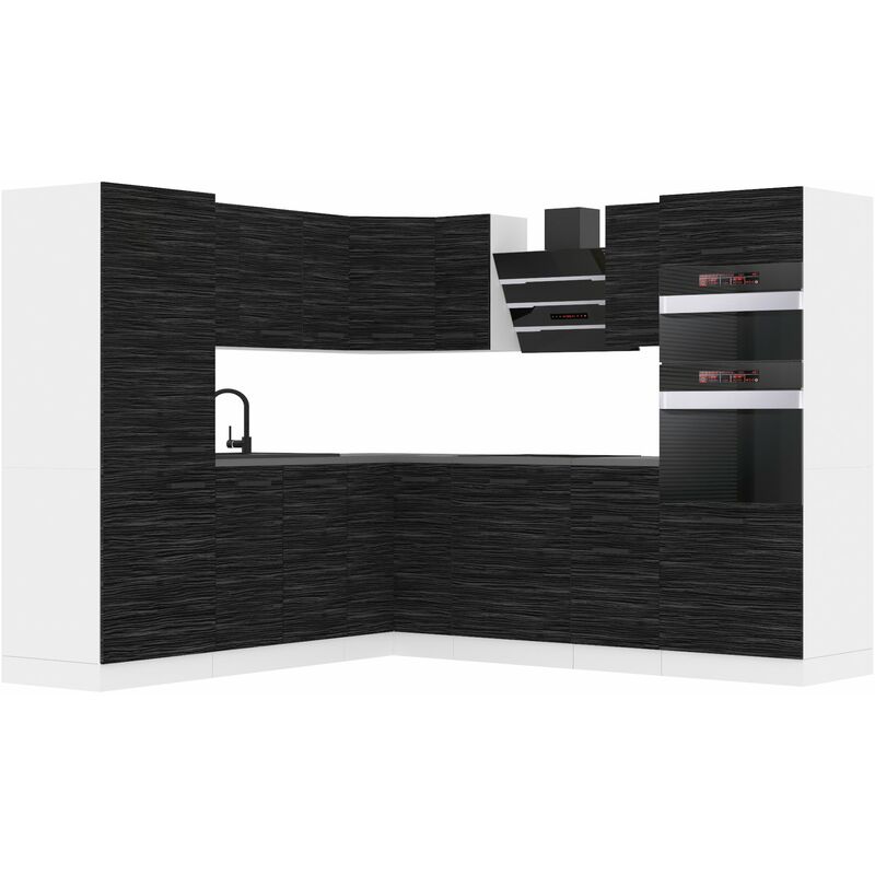 Cuisine Equipee Complete Stacy Muebles de Cuisine Complets. L-Forme Cuisine. Cuisine Complete sans Plan de Travail, ébène Royal - Belini