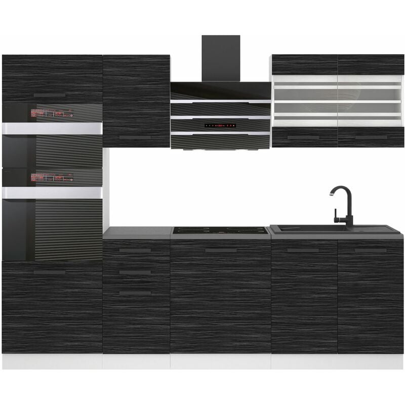 Cuisine Equipee Complete Tracy Muebles de Cuisine Complets - 240 cm. Cuisine Complete avec Plan de Travail, ébène Royal - Belini