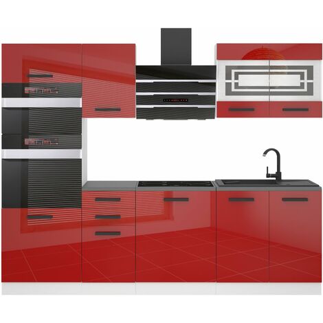 Belini Cuisine Equipee Complete Tracy Muebles de Cuisine Complets - 240 cm. Cuisine Complete avec Plan de Travail, Rouge très Brillant