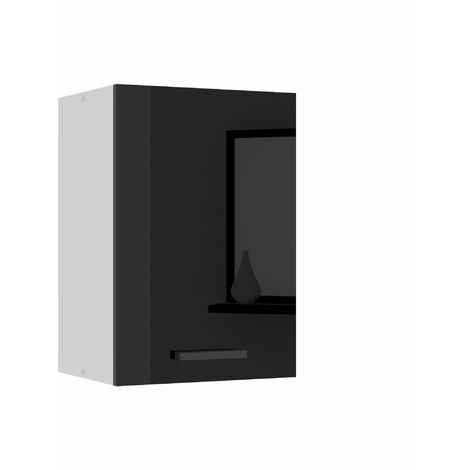 Belini Hängeschrank Küche, Küchenschränke SG. Breite 40 cm. Oberschrank mit 1 Tür, Küchenhängeschränke, Wandschrank Hängend, Schwarz Hochglanz