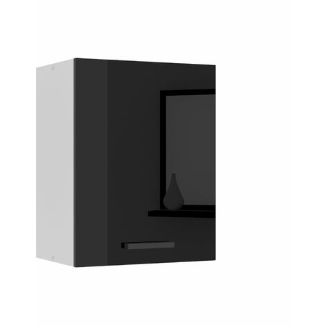 Belini Hängeschrank Küche, Küchenschränke SG. Breite 45 cm. Oberschrank mit 1 Tür, Küchenhängeschränke, Wandschrank Hängend, Schwarz Hochglanz