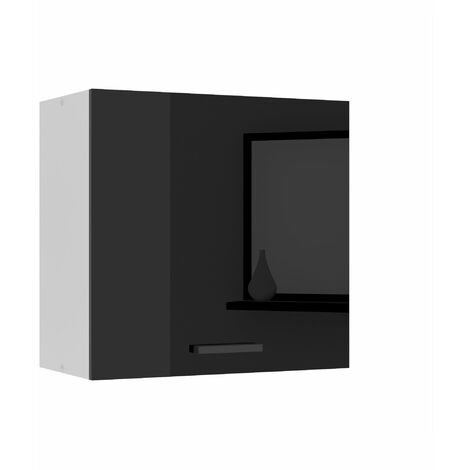 Belini Hängeschrank Küche, Küchenschränke SG. Breite 60 cm. Oberschrank mit 1 Tür, Küchenhängeschränke, Wandschrank Hängend, Schwarz Hochglanz