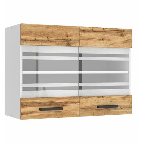 Belini Hängeschrank Küche, Küchenschränke SGW. Breite 80 cm. Oberschrank mit 2 Türen, Küchenhängeschränke, Wandschrank Hängend, Wotan-Eiche