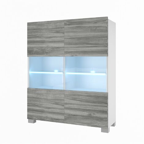 BELINI Kommode Sideboard Wohnzimmer Schlafzimmer Schrank Hochschrank mit LED-Leuchten Super-Soft-Touch-System zum sanften Schließen Aller Scharniere (Glamour Holz)
