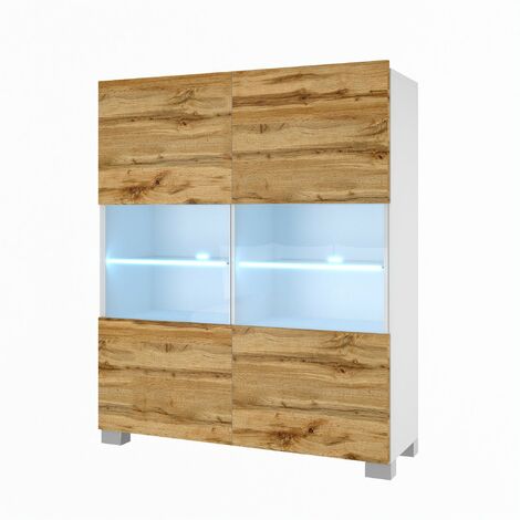 BELINI Kommode Sideboard Wohnzimmer Schlafzimmer Schrank Hochschrank mit LED-Leuchten Super-Soft-Touch-System zum sanften Schließen Aller Scharniere  Wotan Eiche