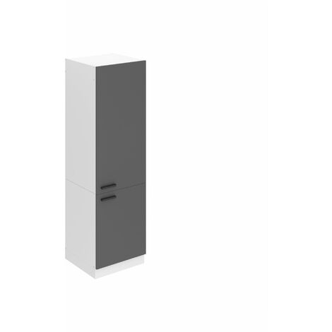 Belini Kühlschrank Schrank Hochschrank Küche SSL. 60 cm Breite und 204 cm Höhe. Einbauschrank für Kühlschrank mit 2 Türen, Silber matt