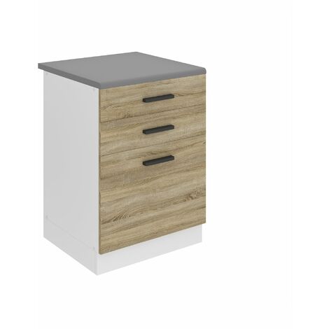 BELINI Meuble Cuisine Bas avec Plan de Travail SDSZ I Meubles de Cuisine - Taille: 51,6 x 60 x 85 cm I Petit Meuble Cuisine - 2 Tiroirs, 1 Porte I Couleur : chêne Sonoma