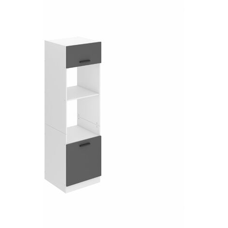 BELINI  Meuble de Rangement pour Micro-Onde I Armoire de Cuisine avec 2 Portes I Meuble Cuisine 57,6 x 60 x 204 cm I Etagere Micro Ondes  Couleur: Argent Mat