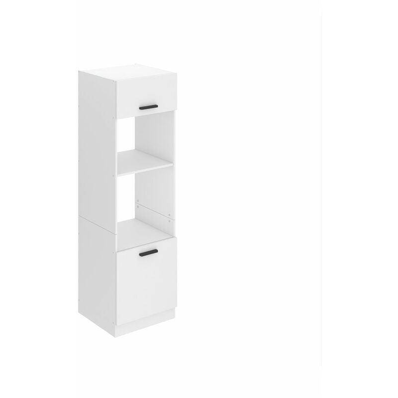 Meuble de Rangement pour Micro-Onde i Armoire de Cuisine avec 2 Portes i Meuble Cuisine 57,6 x 60 x 204 cm i Etagere Micro Ondes Couleur: Blanc Mat