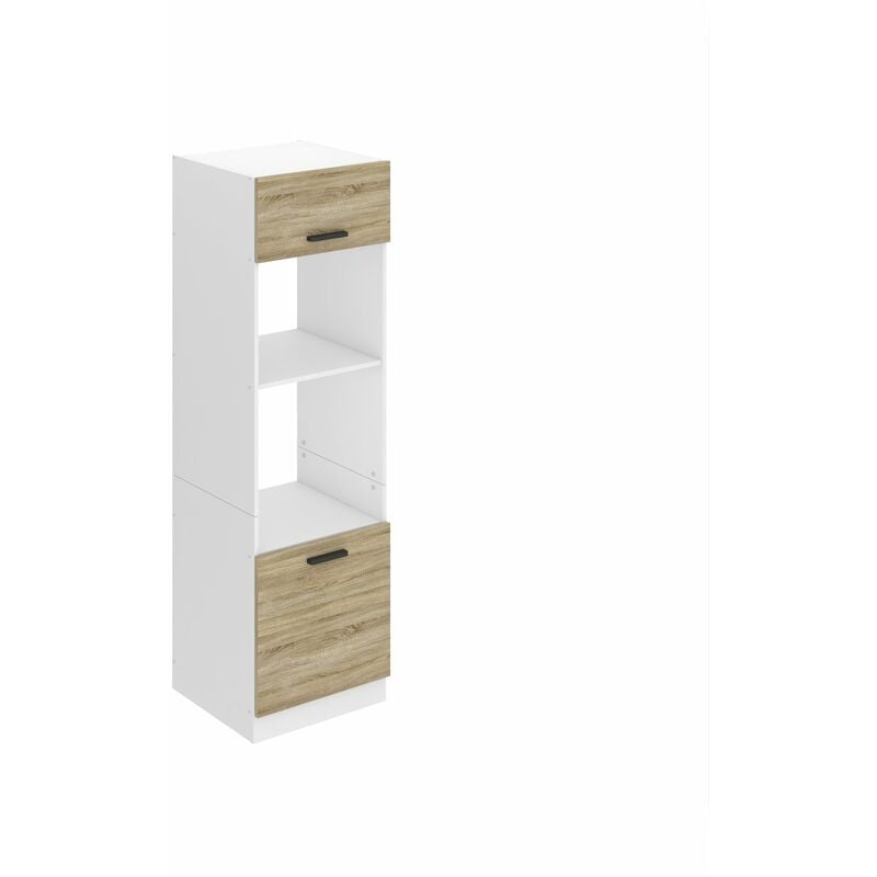 Meuble de Rangement pour Micro-Onde i Armoire de Cuisine avec 2 Portes i Meuble Cuisine 57,6 x 60 x 204 cm i Etagere Micro Ondes Couleur: chêne