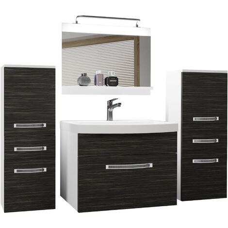 BELINI Meuble de Salle de Bain  Lavabo Inclus, Meuble sous-Vasque, Miroir et 2X Cabinet  Largeur: 140 cm  Kit d'éclairage Inclus  Couleur : ébène Royal