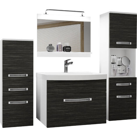 BELINI Meuble de Salle de Bain  Lavabo Inclus, Meuble sous-Vasque, Miroir et 2X Cabinet  Largeur: 140 cm  Kit d'éclairage Inclus  Couleur : ébène Royal