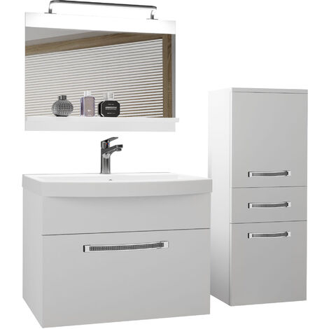 BELINI Meuble de Salle de Bain  Lavabo Inclus, Meuble sous-Vasque, Miroir et Cabinet  Largeur: 100 cm  Kit d'éclairage Inclus  Couleur : Blanc Mat