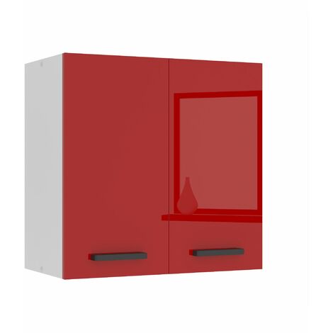 BELINI Meuble Haut Cuisine SG2-60 I Meubles de Cuisine - Mural, Rangements, 2 Portes I Taille: 29,6 x 60 x 58 cm I Armoire Murale avec Poignée en Métal I Couleur: Rouge très Brillant