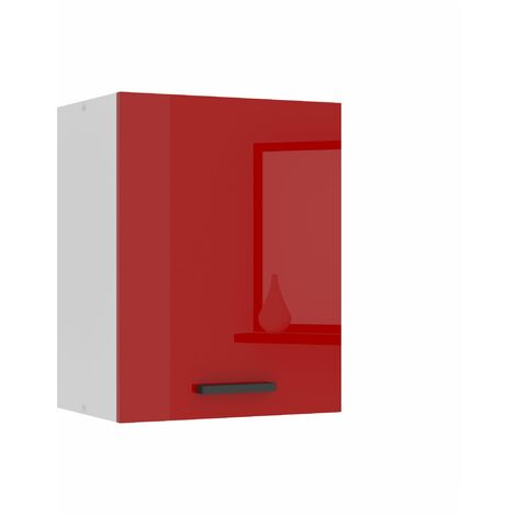 BELINI Meuble Haut Cuisine SG45 I Meubles de Cuisine - Mural, Rangements, 1 Porte I Taille: 29,6 x 45 x 58 cm I Armoire Murale avec Poignée en Métal I Couleur: Rouge très Brillant