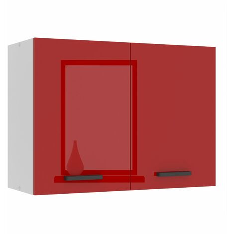 BELINI Meuble Haut Cuisine SG80 I Meubles de Cuisine - Mural, Rangements, 2 Portes I Taille: 29,6 x 80 x 58 cm I Armoire Murale avec Poignée en Métal I Couleur: Rouge très Brillant