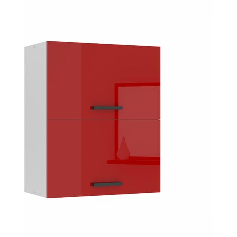 BELINI Meuble Haut Cuisine SGP2-60 I Meubles de Cuisine - Mural, Rangements, 2 Portes I Taille: 29,6 x 60 x 72 cm I Armoire Murale avec Poignée en Métal I Couleur: rouge très brillant