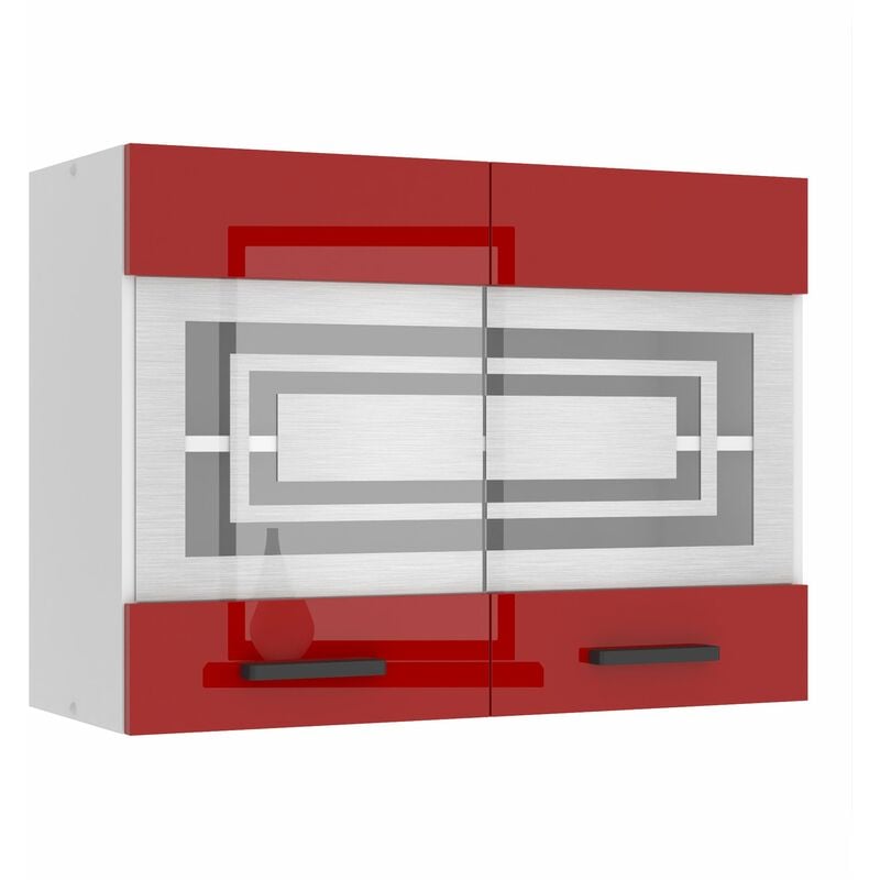 Belini - Meuble Haut Cuisine SGW80 i Meubles de Cuisine - Mural, Rangements, 2 Portes Vitrées i Taille: 29,6 x 80 x 58 cm i Armoire Murale avec