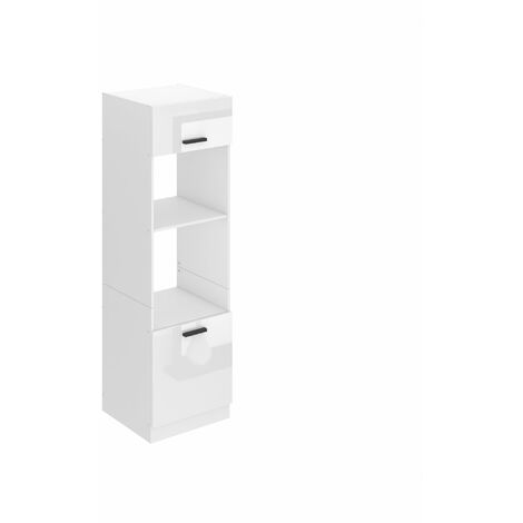 BELINI  Mikrowelle Schrank  Küchenschränke  Hochschrank Küche  Mikrowellenschrank 60 x 204 cm  Küchenbuffet mit 2 Türen und 2 Regalen  Kommode  Küchenregal  Weiß Hochglanz