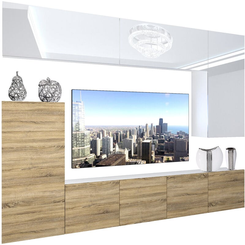 Belini - Unité Murale tv nex i Ensemble Muebles de Salon Complet i Ensemble Meuble tv avec Illumination led i Dimensions: 250 x 180 x 36 cm i Coleur: