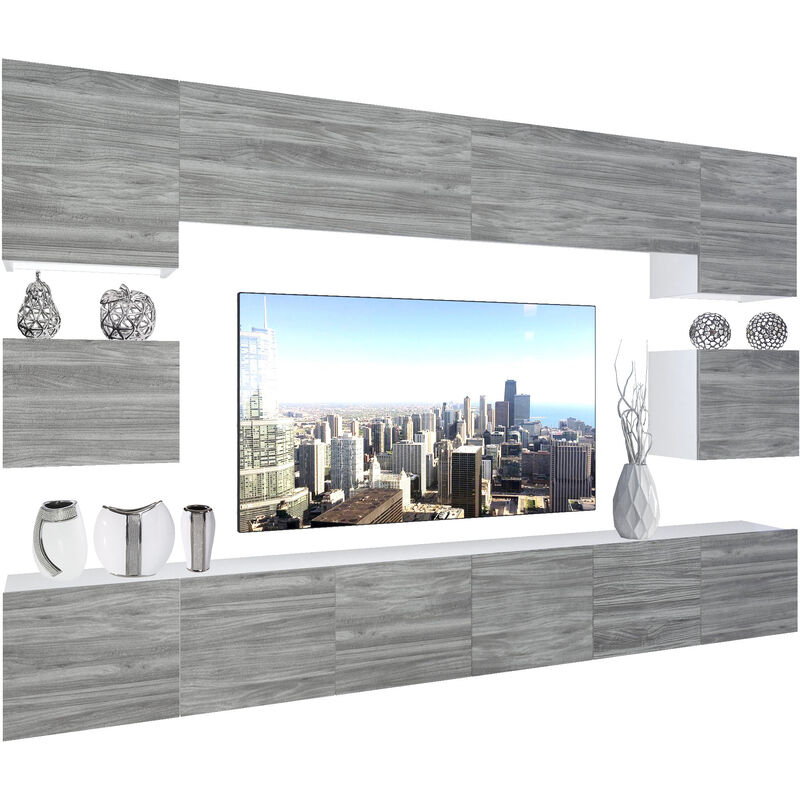 Belini - Unité Murale tv nex i Ensemble Muebles de Salon Complet i Ensemble Meuble tv avec Illumination led i Dimensions: 300 x 180 x 36 cm i Coleur: