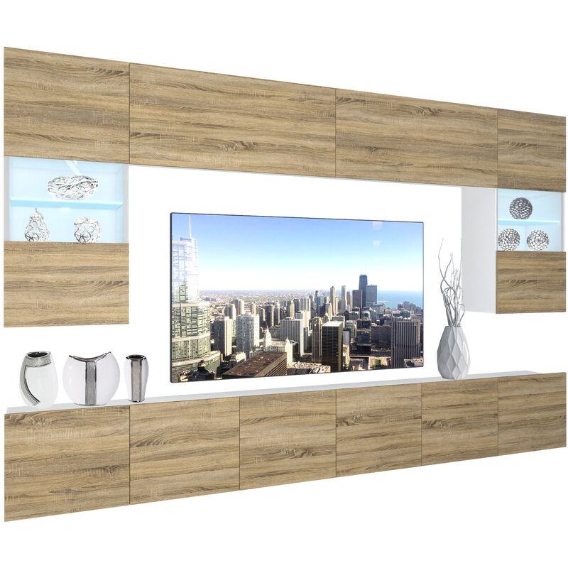 Belini - Unité Murale tv nex i Ensemble Muebles de Salon Complet i Ensemble Meuble tv avec Illumination led i Dimensions: 300 x 180 x 36 cm i Coleur: