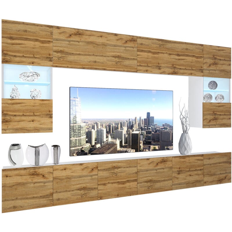 Belini - Unité Murale tv nex i Ensemble Muebles de Salon Complet i Ensemble Meuble tv avec Illumination led i Dimensions: 300 x 180 x 36 cm i Coleur: