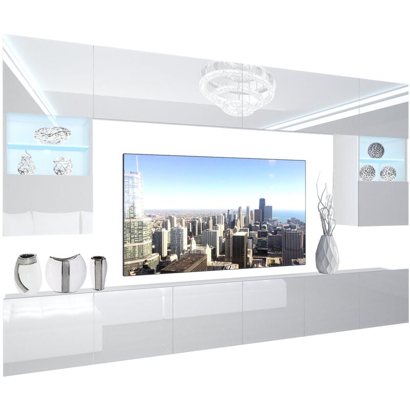 Belini - Unité Murale tv nex i Ensemble Muebles de Salon Complet i Ensemble Meuble tv avec Illumination led i Dimensions: 300 x 180 x 36 cm i Coleur:
