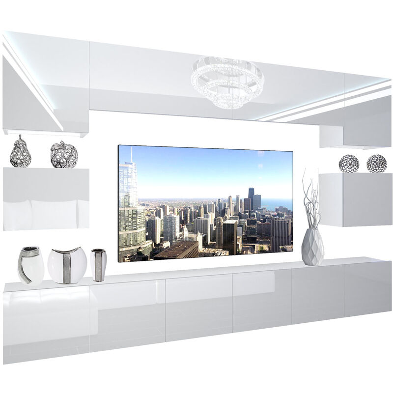 BELINI - Unité Murale TV NEX I Ensemble Muebles de Salon Complet I Ensemble Meuble TV avec Illumination LED I Dimensions: 300 x 180 x 36 cm I Coleur: