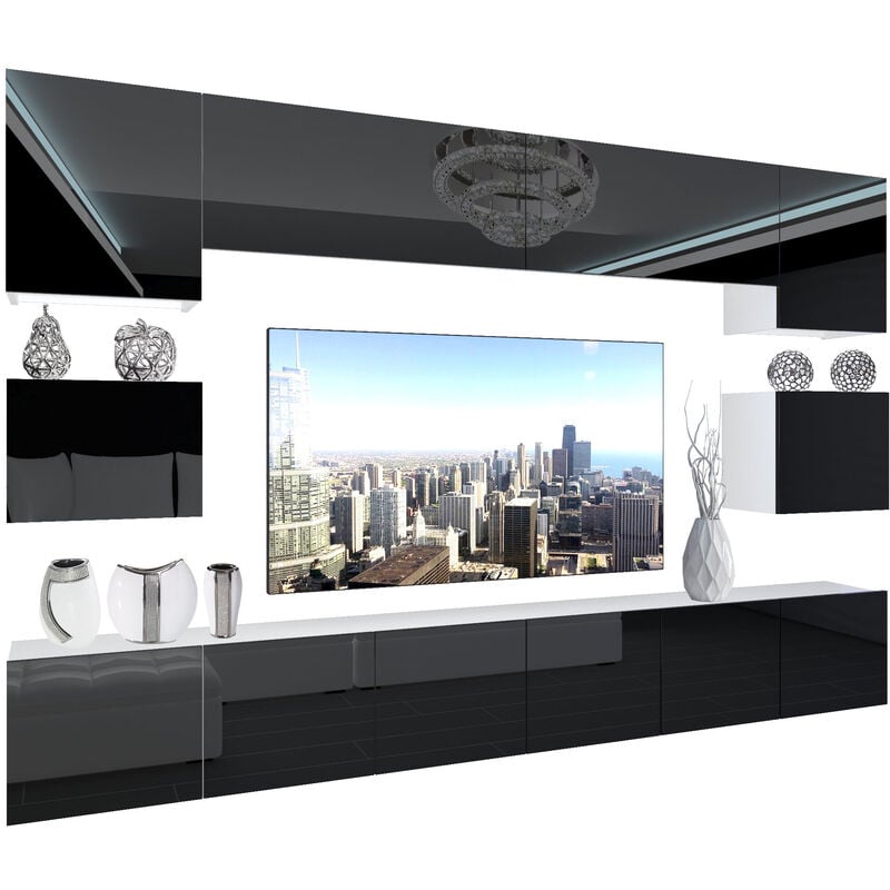 Belini - Unité Murale tv nex i Ensemble Muebles de Salon Complet i Ensemble Meuble tv avec Illumination led i Dimensions: 300 x 180 x 36 cm i Coleur: