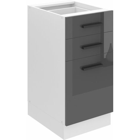 BELINI  Unterschrank Küche  Küchenunterschrank 40 cm Breite  Küchenschränke ohne Arbeitsplatte  Küchenschrank mit Schubladen  Silber Hochglanz