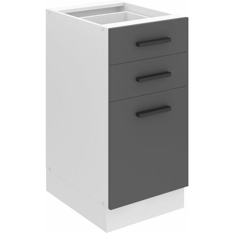 BELINI  Unterschrank Küche  Küchenunterschrank 40 cm Breite  Küchenschränke ohne Arbeitsplatte  Küchenschrank mit Schubladen  Silber matt