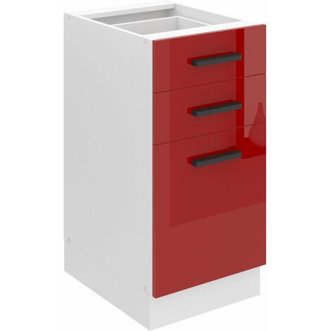 Belini Unterschrank Küche, Küchenunterschrank 40 cm Breite. SDSZ Küchenunterschrank ohne Arbeitsplatte. Küchenschrank mit Schubladen, Rot Hochglanz