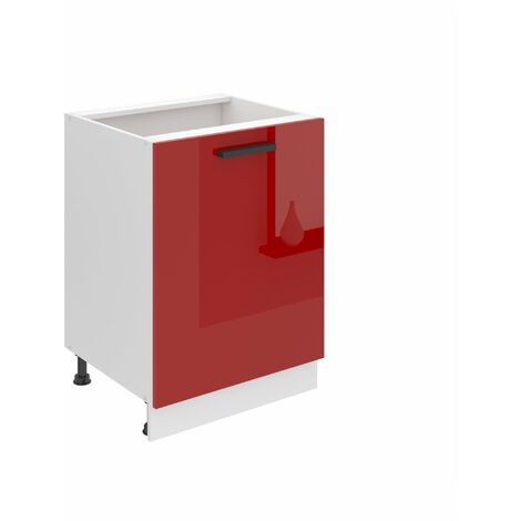Belini Unterschrank Küche, Küchenunterschrank 60 cm Breite. SD Küchenunterschrank ohne Arbeitsplatte. Küchenschrank mit 1 Tür, Rot Hochglanz
