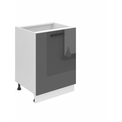Belini Unterschrank Küche, Küchenunterschrank 60 cm Breite. SD Küchenunterschrank ohne Arbeitsplatte. Küchenschrank mit 1 Tür, Silber Hochglanz