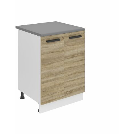 Belini Unterschrank Küche, Küchenunterschrank 60 cm Breite. SD2 Küchenunterschrank mit Arbeitsplatte. Küchenschrank mit 2 Türen, Sonoma-Eiche