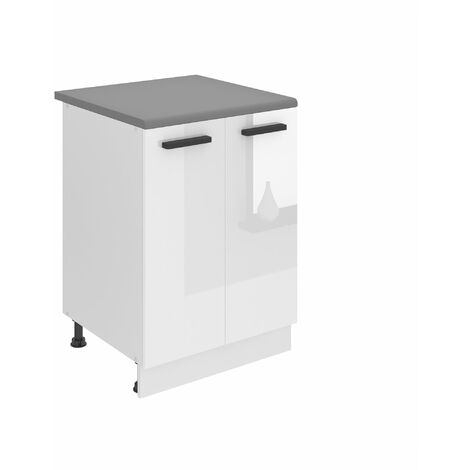 Belini Unterschrank Küche, Küchenunterschrank 60 cm Breite. SD2 Küchenunterschrank mit Arbeitsplatte. Küchenschrank mit 2 Türen, Weiß Hochglanz