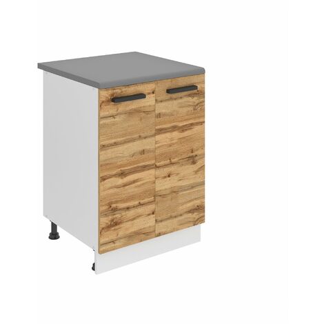 Belini Unterschrank Küche, Küchenunterschrank 60 cm Breite. SD2 Küchenunterschrank mit Arbeitsplatte. Küchenschrank mit 2 Türen, Wotan-Eiche