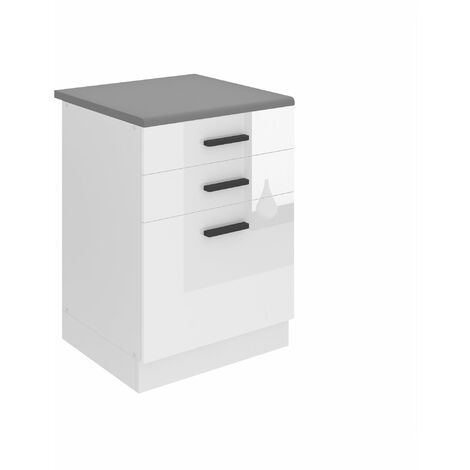 Belini Unterschrank Küche, Küchenunterschrank 60 cm Breite. SDSZ Küchenunterschrank mit Arbeitsplatte. Küchenschrank mit Schubladen, Weiß Hochglanz