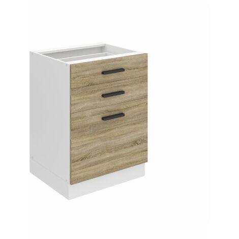Belini Unterschrank Küche, Küchenunterschrank 60 cm Breite. SDSZ Küchenunterschrank ohne Arbeitsplatte. Küchenschrank mit Schubladen, Sonoma-Eiche