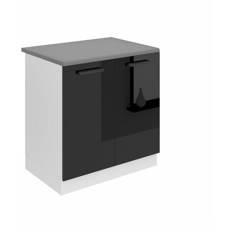 Belini Unterschrank Küche, Spülenunterschrank 80 cm Breite. SDZ Küchenunterschrank mit Arbeitsplatte. Spülenschrank mit 2 Türen, Schwarz Hochglanz