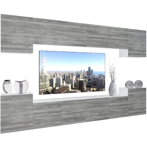 BELINI Wohnwand Vollausstattung Wohnzimmer-Set Moderne Schrankwand mit LED-Beleuchtung Anbauwand TV-Schrank Glamour Holz