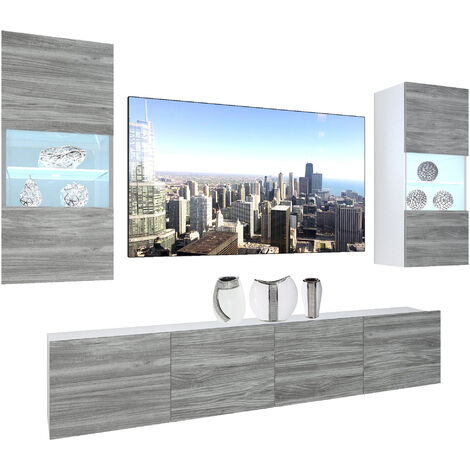 BELINI Wohnwand Vollausstattung Wohnzimmer-Set Moderne Schrankwand mit LED-Beleuchtung Anbauwand TV-Schrank Glamour Holz