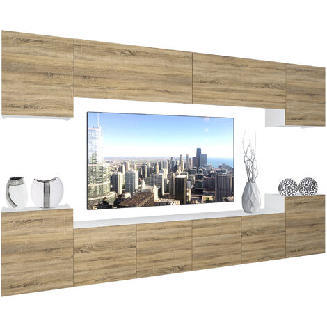 BELINI Wohnwand Vollausstattung Wohnzimmer-Set Moderne Schrankwand mit LED-Beleuchtung Anbauwand TV-Schrank Sonoma Eiche